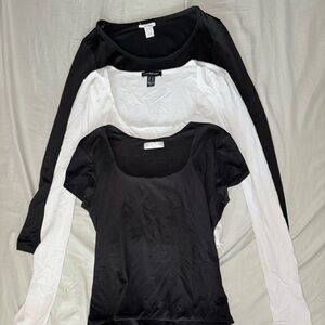 Black and White Long Sleeve + black fitted Tees - $12 for all 3